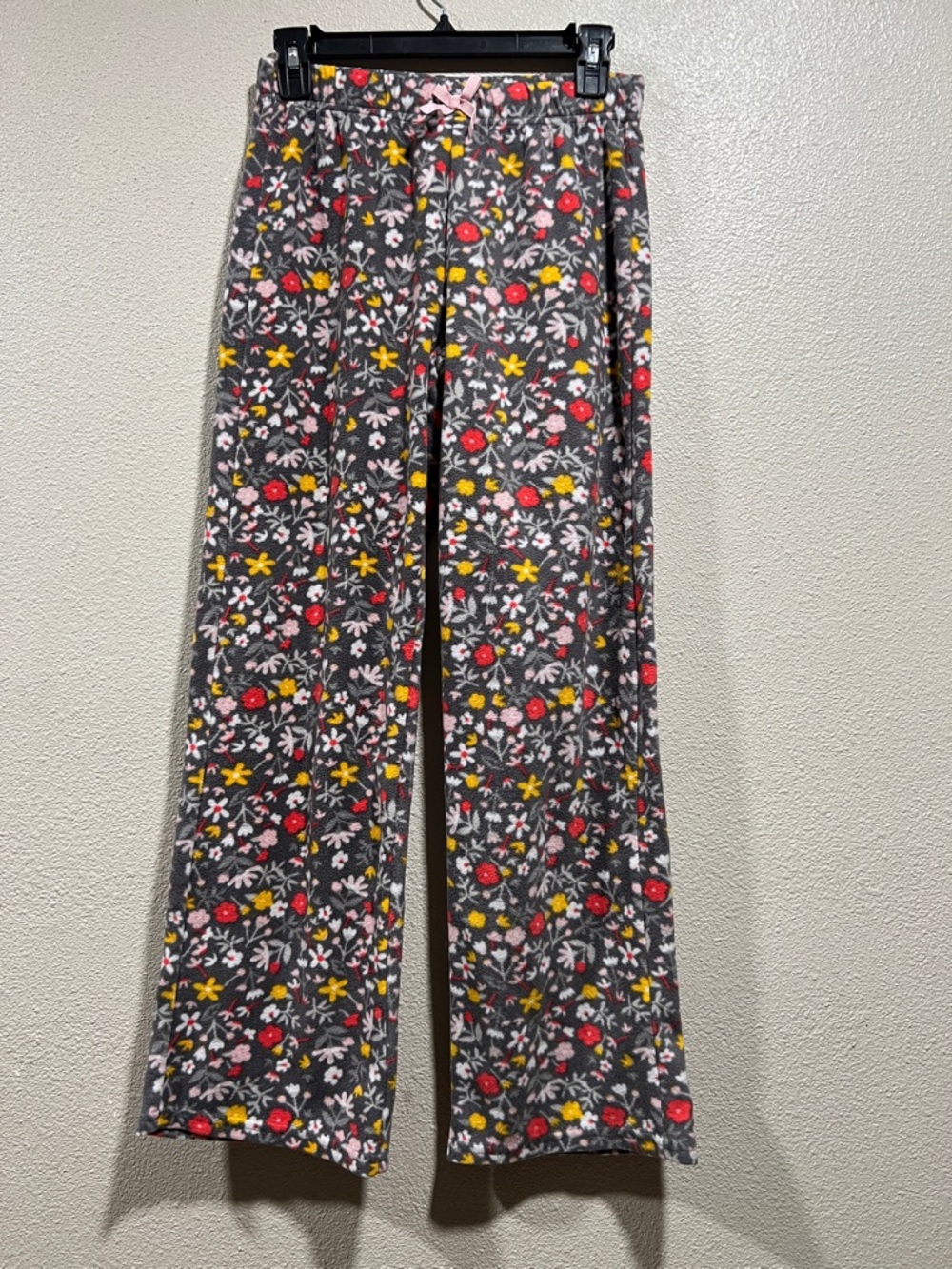 Eddie Bauer Girls' Gray Floral Fleece Lounge Pants with Pink & Yellow Accents